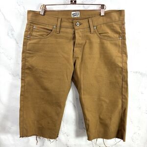 Naked & Famous Weird Guy Duck Canvas Selvedge Denim Cut off Shorts Brown sz 34